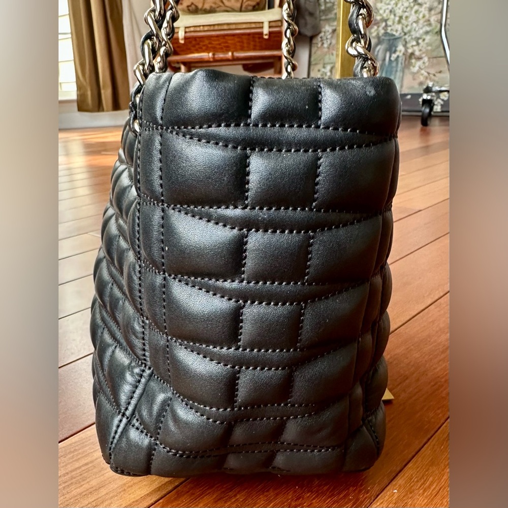 kate spade Black Quilted Leather Chain-HandleShoulder Bag w Storybook lining - Picture 4 of 11